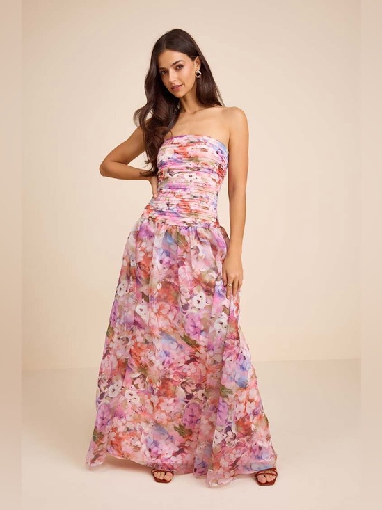 Lulus Dresses & Skirts - Lulus Kasandra Pink Multi Floral Organza Drop Waist Maxi Dress New with Tags Lg